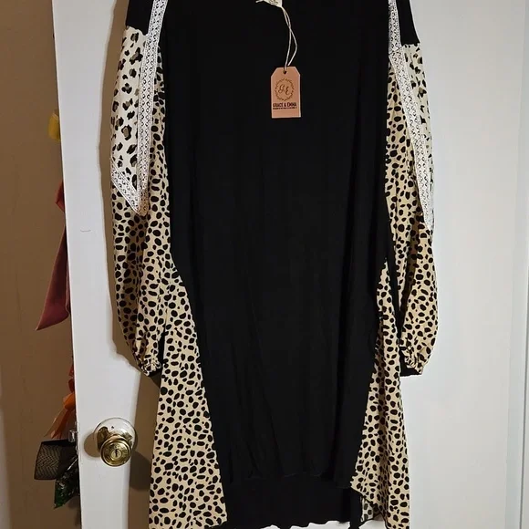 Grace And Emma Chic Black and White Long Sleeve Dress (2b) - Picture 2 of 4